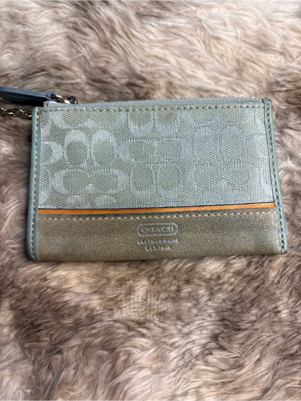 Coach Card Case Wallet in light blue and Beige with Gold Accent